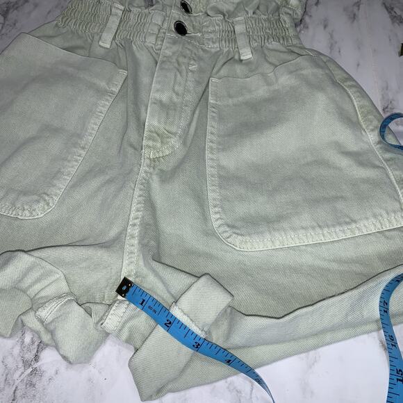 ZARA High Waisted Pastel Green 100% Cotton Women Paper Bag Shorts Size US 2 - Picture 7 of 10